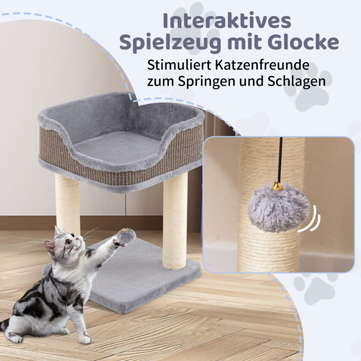 Kompaktiška katės draskyklė su minkšta sėdimąja dalimi (Pilka)