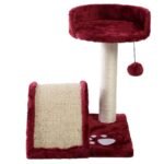 Katės draskyklė su sizalio stulpu ir pliušiniu paviršiumi (Vyno raudona)