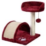 Katės draskyklė su sizalio stulpu ir pliušiniu paviršiumi (Vyno raudona)