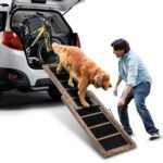 Ištraukiama medinė rampa šunims su neslystančiu paviršiumi (Natūrali medžio)