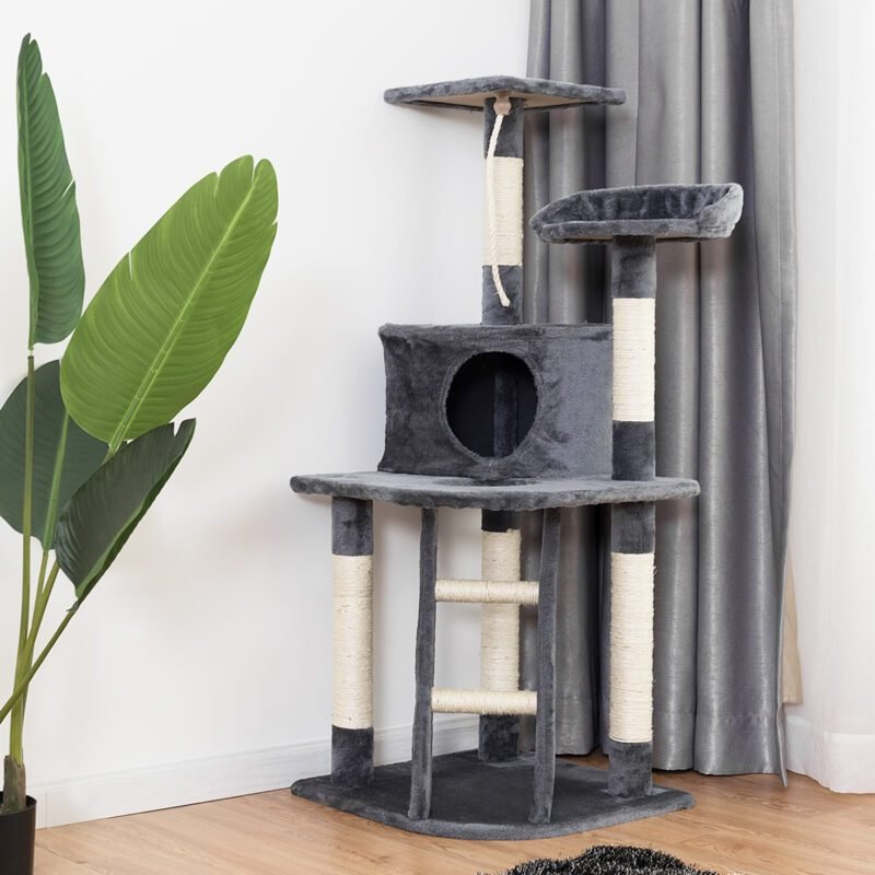 Katės Draskyklė su Laipiojimo Stulpu ir Sizaliu 50 x 50 x 120 cm (Pilka)
