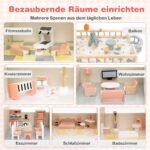 Medinis kampinis lėlių namelis su 41 baldu ir aksesuarais (Rožinė)