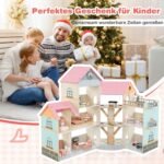 Medinis kampinis lėlių namelis su 41 baldu ir aksesuarais (Rožinė)