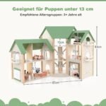 Erdvus medinis kampinis lėlių namelis su 6 kambariais ir priedais (Žalia)