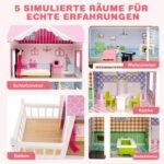 Daugiapakopis medinis lėlių namelis su dešimčia baldų (Spalvotas)