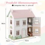 Medinis lėlių namelis su trimis aukštais ir atidaromomis durimis (Rožinė)