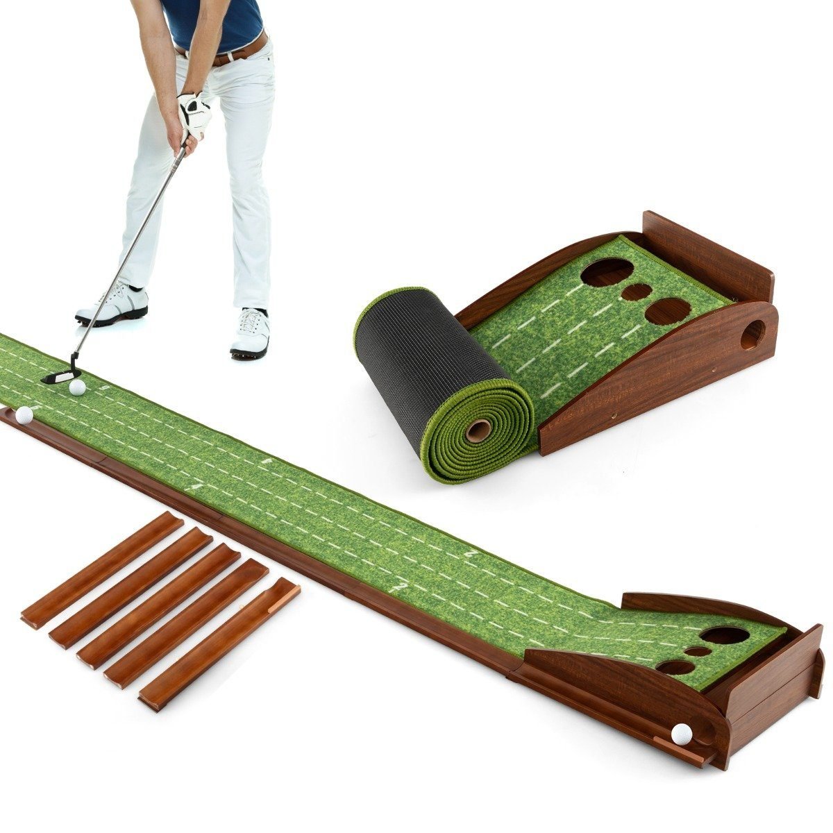 puttingmatte-sp38110_8_ Golfo stalo treniruoklis su automatiniu kamuoliukų grąžinimo mechanizmu (Žalia)