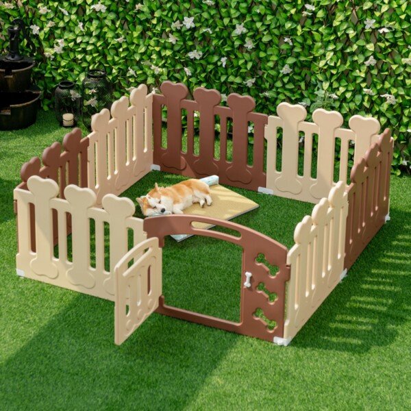 Daugiafunkcis 8 panelių aptvaras šunims ir kitiems smulkiems gyvūnams (Smėlio)