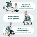 3 viename vežimėlis ir žaidimų automobilis su muzika ir šviesomis (Mėlyna ir balta)