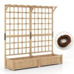 Gėlių dėžė su atrama ir stogeliu iš eglės medienos (Natūrali)