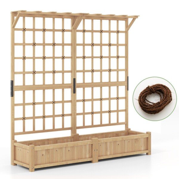 Gėlių dėžė su atrama ir stogeliu iš eglės medienos (Natūrali)