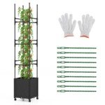 Gėlių vazonas su atramine sienele ir ratukais reguliuojamas (Juoda)