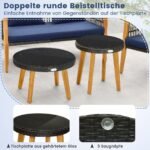 Lauko baldų komplektas su dviem staliukais ir minkštomis pagalvėmis (Tamsiai mėlyna)