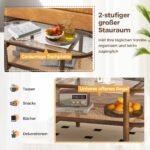 Stalelis su stikliniu stalviršiu ir rotango lentyna (Ruda)