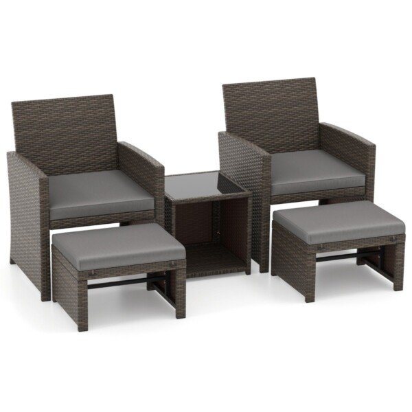 Lauko baldų komplektas iš PE rotango 5 dalys (Pilka)