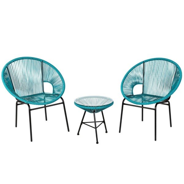 Lauko baldų komplektas iš PE rotango su stikliniu stalviršiu (Žalia)