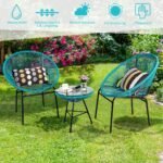 Lauko baldų komplektas iš PE rotango su stikliniu stalviršiu (Žalia)
