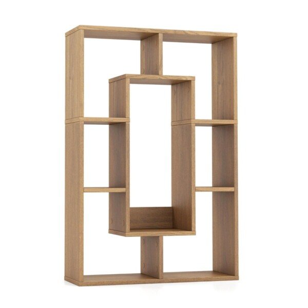Geometrinė atvirų lentynų spinta septyniais skyriais (Natūrali)