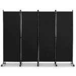 Sulankstomas 4 panelių atskyriklis su ratukais 173 cm (Juoda)