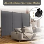 Sulankstoma 180 cm aukščio kambario pertvara su 3 panelėmis ir ratukais (Pilka)