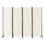 Sulankstomas keturių panelių pertvarų atskirtuvas su ratukais 173 cm (Smėlio)