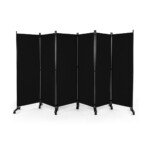 Sulankstoma 6 dalių kambario pertvara su ratukais 172 cm (Juoda)