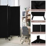 Sulankstoma 6 dalių kambario pertvara su ratukais 172 cm (Juoda)
