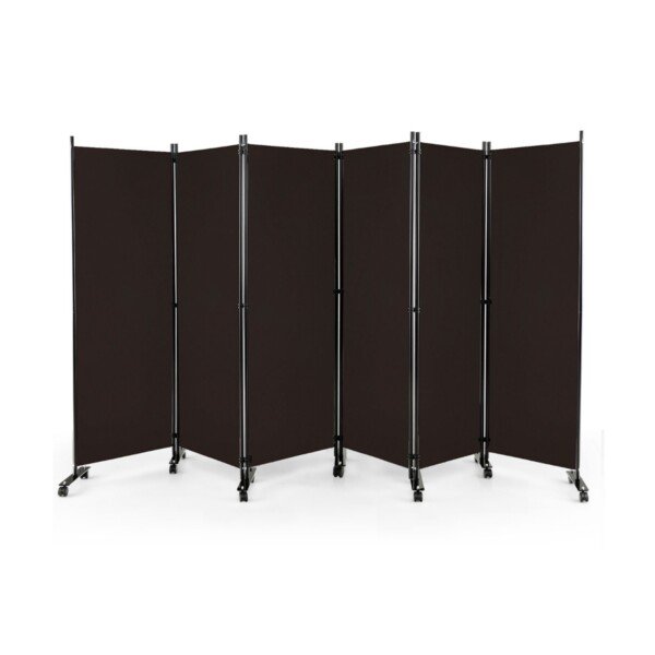 6 dalių sulankstomas kambario daliklis su ratukais 172 cm aukščio (Ruda)