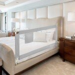 Aukštas reguliuojamas vaikiškas lovos apsaugos bortelis su šonine kišene (Pilka)