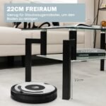 Dvipusis stiklinis kavos staliukas su metaliniu rėmu (Juoda)