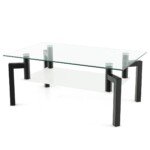 Dvipusis stiklinis kavos staliukas su metaliniu rėmu (Juoda)