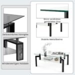 Dvipusis stiklinis kavos staliukas su metaliniu rėmu (Juoda)