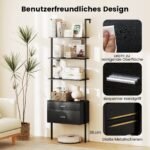 Laiptų tipo lentyna su 2 stalčiais ir metaliniu rėmu (Juoda)