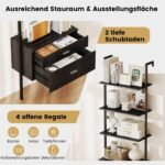 Laiptų tipo lentyna su 2 stalčiais ir metaliniu rėmu (Juoda)