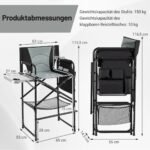 Sulankstoma lauko kėdė su atramomis kojoms ir staleliu (Juoda)