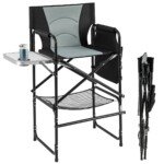 Sulankstoma lauko kėdė su atramomis kojoms ir staleliu (Juoda)