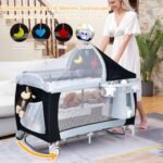 Daugiafunkcė kelioninė lovelė-maniežas su supamąja funkcija (Juoda)