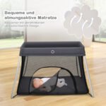 Nešiojama sulankstoma kūdikio lovelė su čiužiniu ir nešiojimo krepšiu (Pilka)