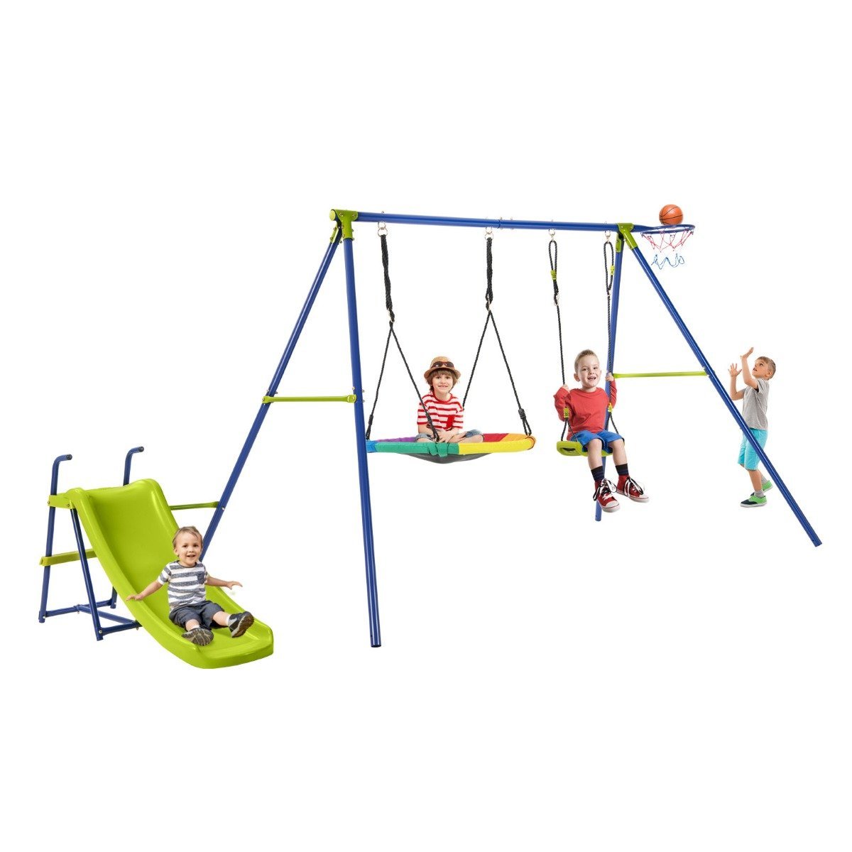 _robustes-_spielset-aus-_metall-mit-_rutsche-np11092_1_ 4-in-1 vaikų žaidimų aikštelė su čiuožykla ir krepšinio lanku (Daugiaspalvė)