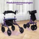 Sulankstomas aliumininis ritininis vežimėlis su sėdyne ir dideliais ratais (Violetinė)