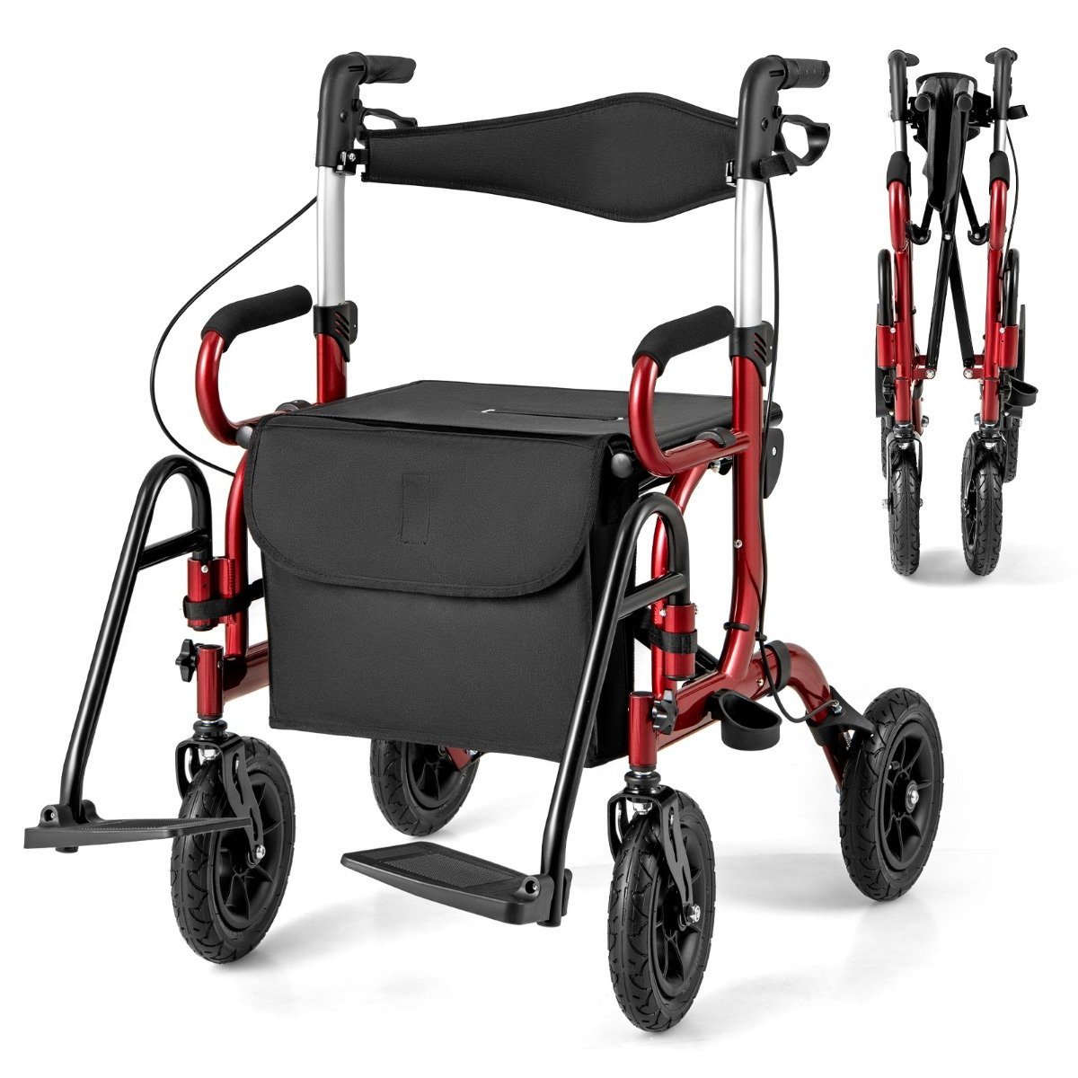 rollator-rollstuhl-13389_8__1 Sulankstomas dviejų funkcijų vežimėlis su atlošu ir sėdyne (Raudona)