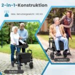 Sulankstomas vežimėlis invalidams su atlošu ir sėdyne (Juoda)