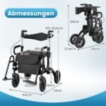 Sulankstomas vežimėlis invalidams su atlošu ir sėdyne (Juoda)