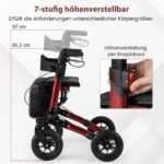 Sulankstomas aliuminio vaikščiotojas su dideliais pneumatiniais ratais (Raudona)