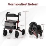 Sulankstomas aliuminio vaikščiotojas su dideliais pneumatiniais ratais (Raudona)