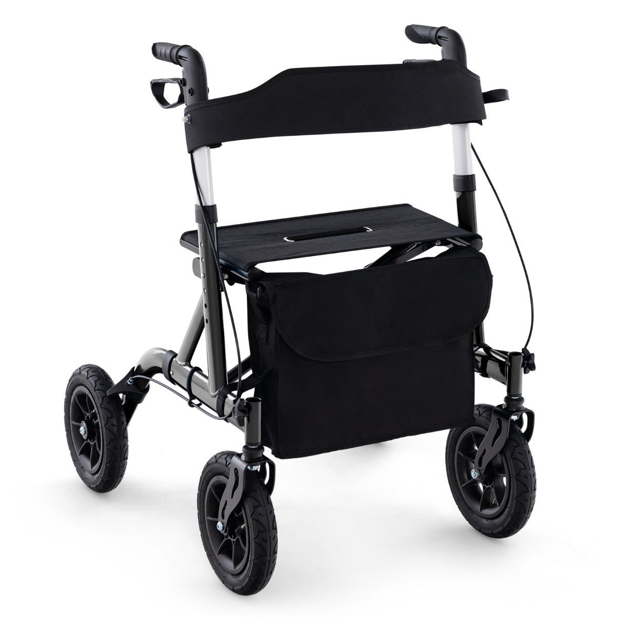rollator-rollstuhl-jh10021dk_1_ Sulankstomas aliumininis vaikščiojimo ramentas su sėdyne (Juoda)