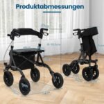 Sulankstomas aliumininis vaikščiojimo ramentas su sėdyne (Juoda)