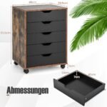 Mobilus penkių stalčių komoda su ratukais (Ruda)