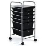 Vežimėlis su 6 stalčiais ir metaliniu rėmu (Juoda)