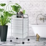 Mobilus metalinio rėmo stalčių vežimėlis su laikymo paviršiumi (Skaidri)